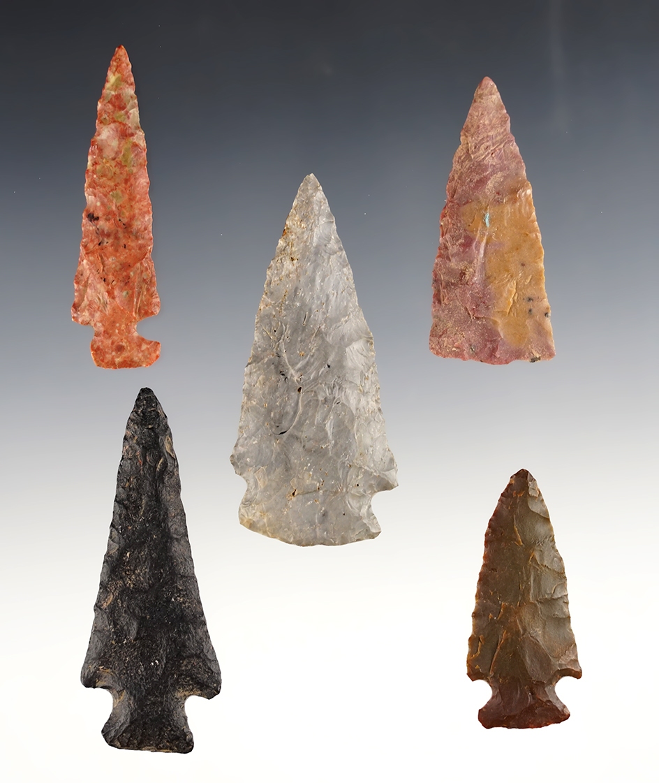 Set of 5 nice Points found in various locations. The largest is 2 5/8".