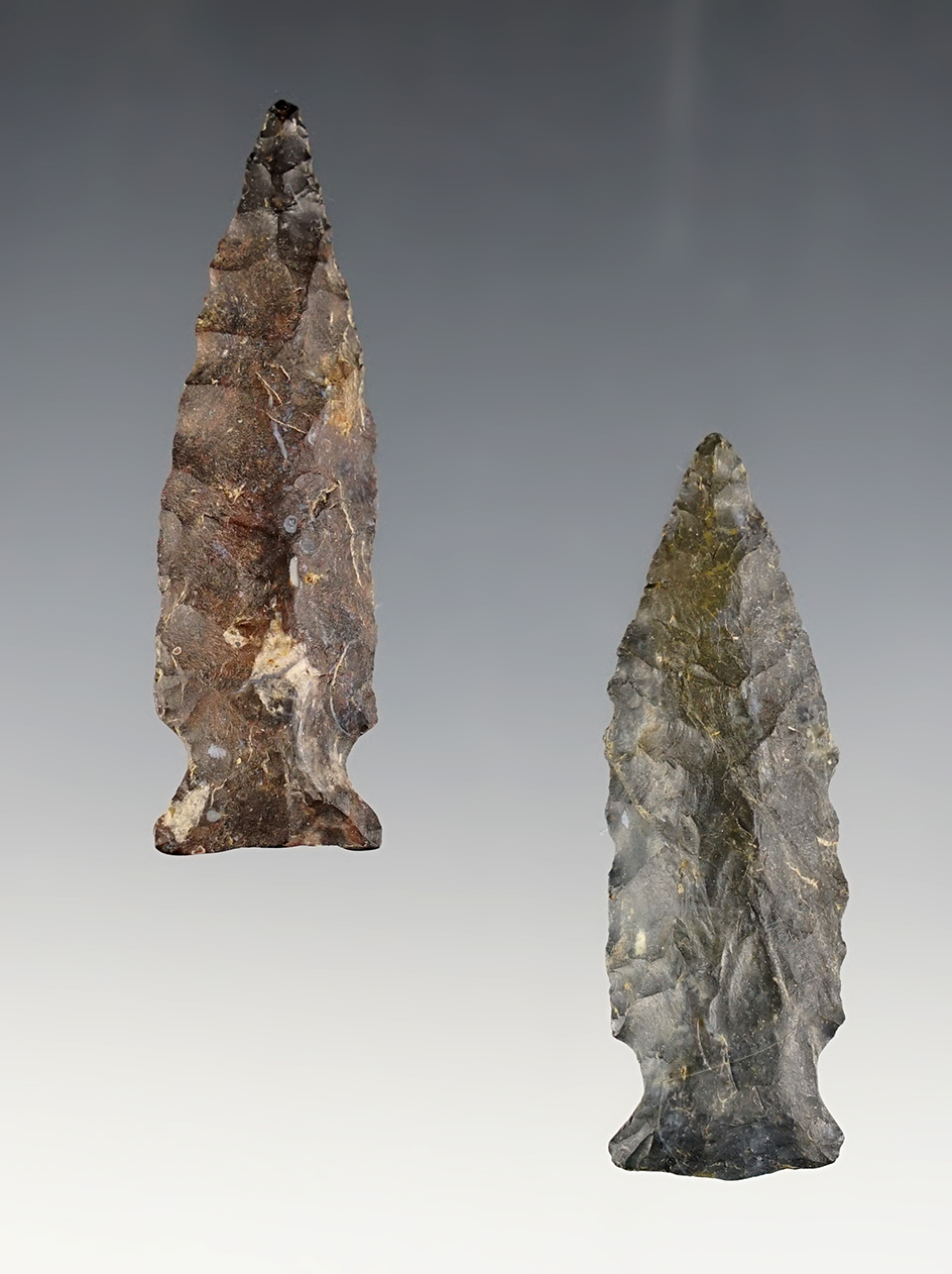 Pair of Archaic Fishspears made of Coshocton Flint. Found in various Ohio counties.