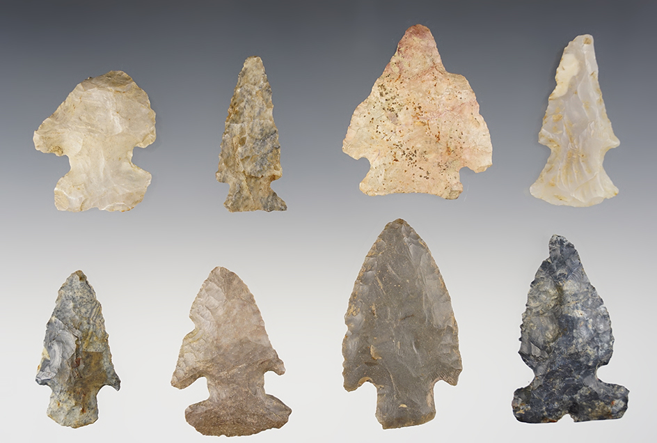 Set of 8 assorted Ohio Points in good condition. The largest is 2 5/16".