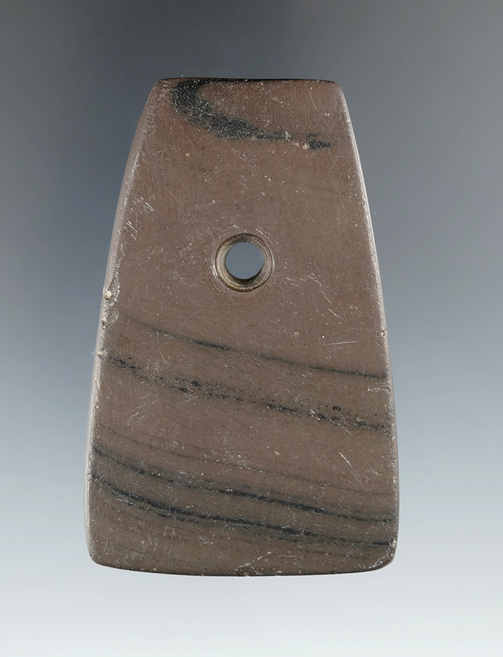 2 7/8" Adena Trapezoidal Pendant found in Seneca Co., Ohio. Ex. Wehrle, Jack Hooks, Rick Waible.