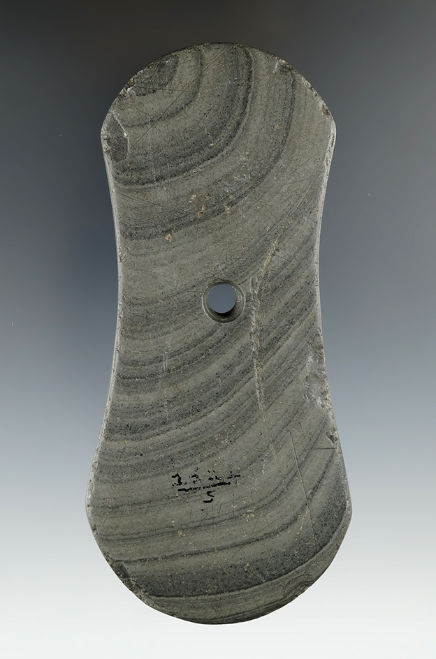 4 7/8" Adena Bi-Concave Pendant, Hardin Co., Ohio. Pictured. Ex. Meuser, Cain, Mick Van Steen.