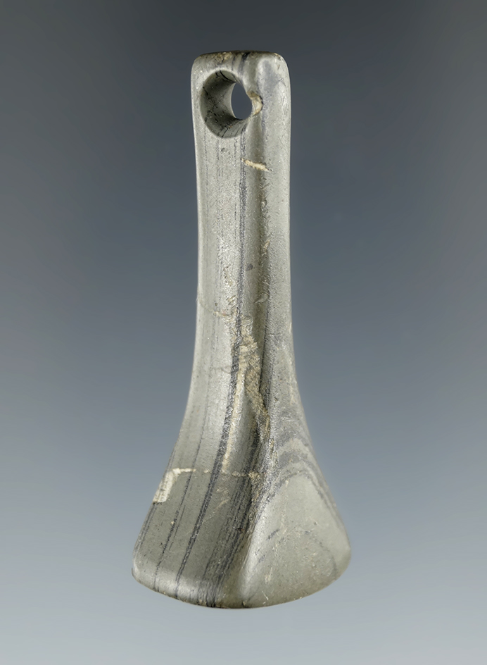 2 1/8" Miniature Mississippian Pendant made from Banded Slate, Hamilton Co., Ohio.