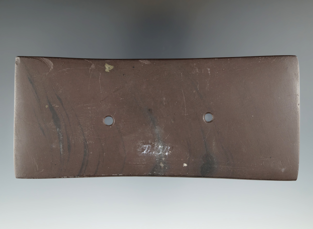 5 3/8" Adena Rectangular Gorget made from Banded Slate, found in Logan Co., Ohio. Pictured.