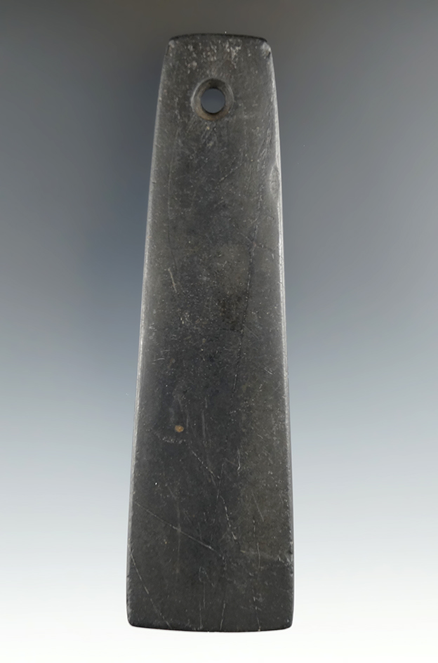 4 11/16" Woodland Trapezoidal Pendant made from Slate, Trumbull Co., Ohio. Ex. Pike, Sisson.
