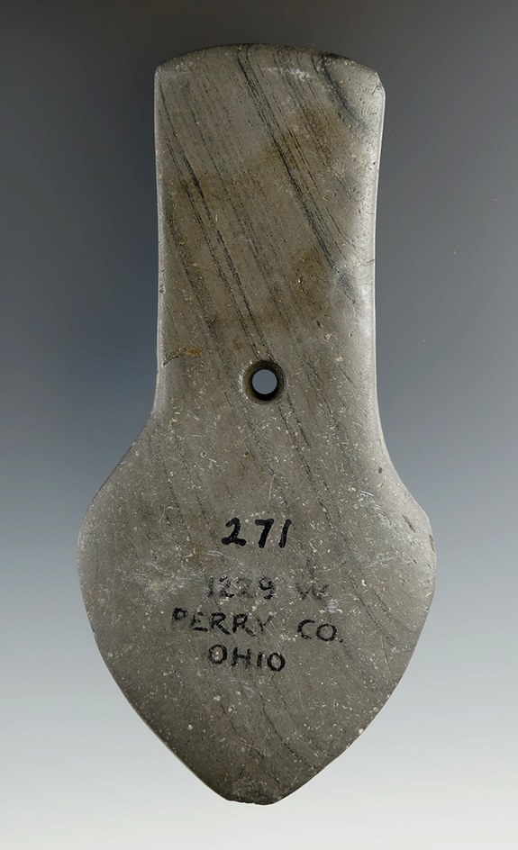 4 3/16" Hopewell Pendant and made from Banded Slate,Perry Co., Ohio. Ex. August Wehrle, Haag.