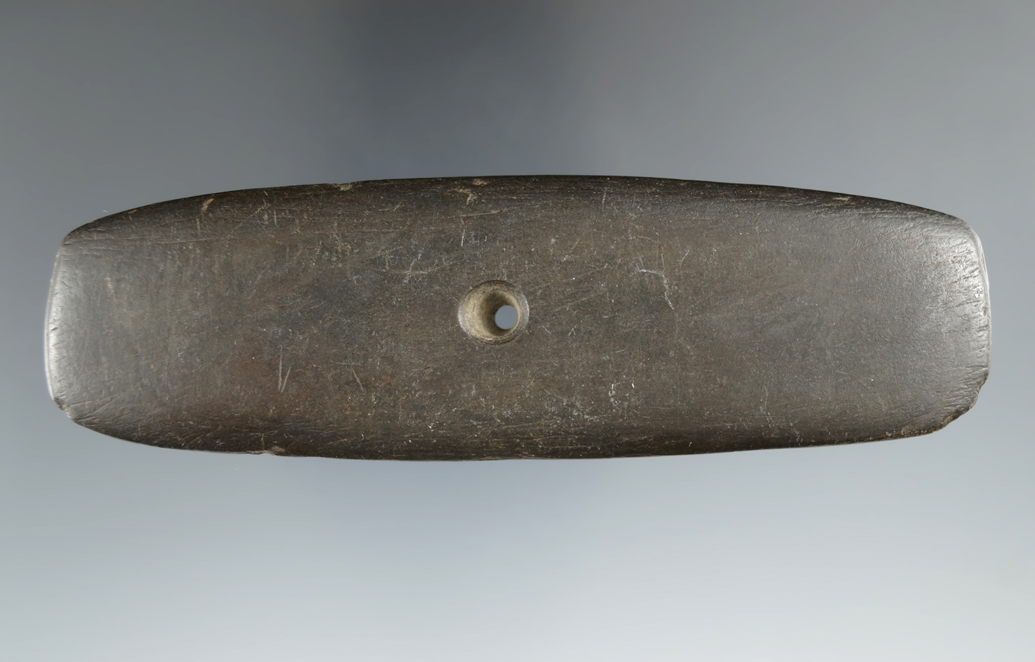 4 7/8" Slate Elliptical Pendant found in Ohio. Ex. August Wehrle (#1668W), Dave Collins Collections.