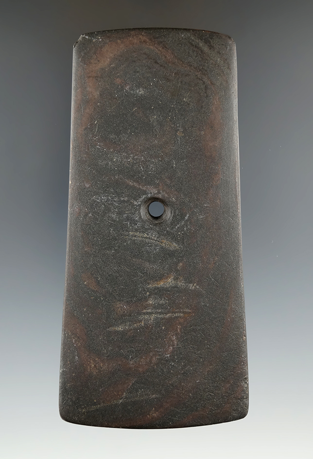 4 5/16" Hopewell Trapezoidal Pendant found in Ohio. Pictured. Ex. W.A. Wall, Donald Bunge (#W-3).
