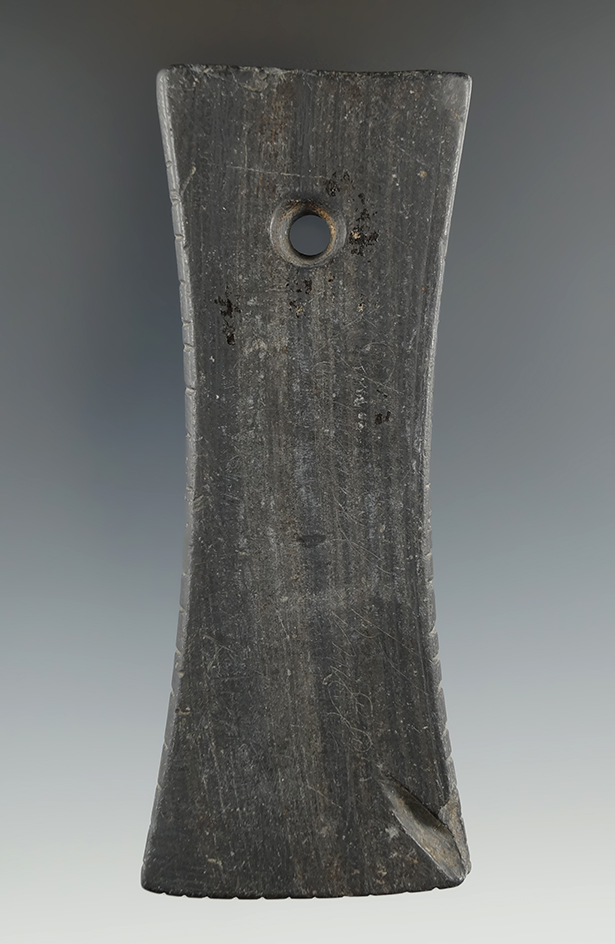 4 3/8" Tallied Adena Pendant made from Banded Slate. Found in Medina Co., Ohio. Ex. Rudolph.