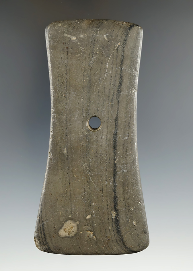 4 7/16" Adena Bell Pendant found in Auglaize Co., Ohio. Ex. Wehrle, Hooks, Fogt, Rismiller (#927).