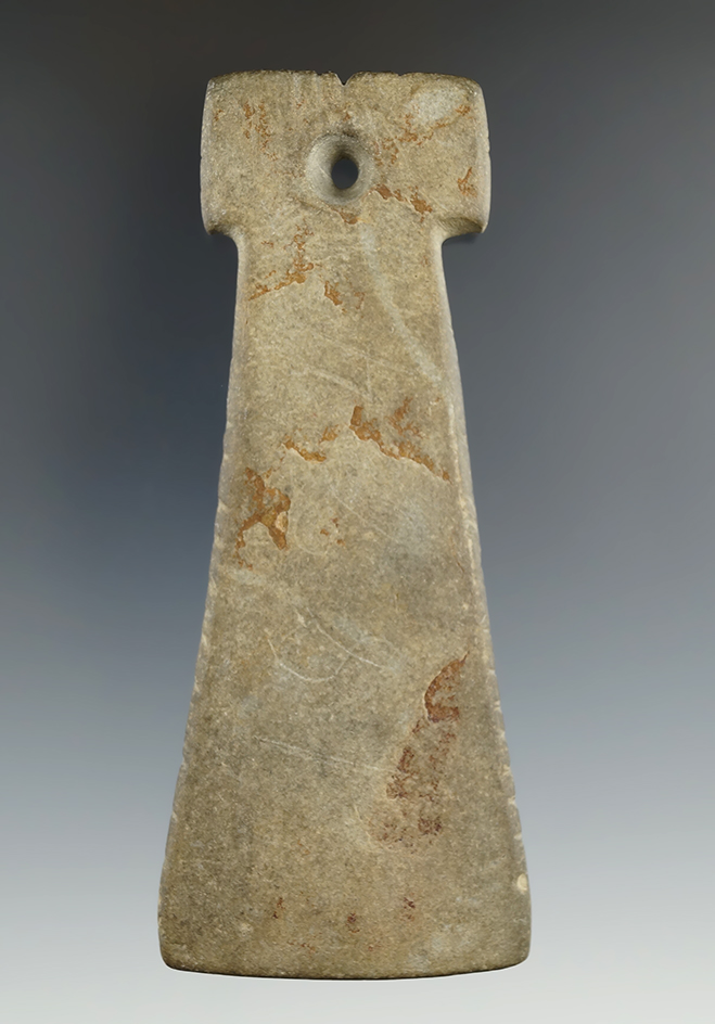 4 7/16" Fringed and tallied Pendant made from Limestone. Found in Huron Co., Ohio. Ex. Anderson.