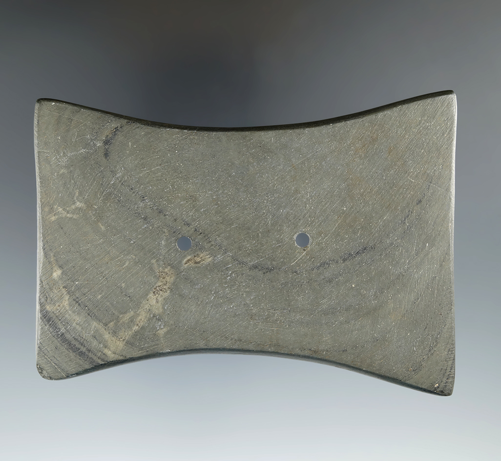4" Adena Bi-Concave Gorget found in Ohio. Pictured. Ex. Raymond Vietzen, Ted Weaver (#TAW271).