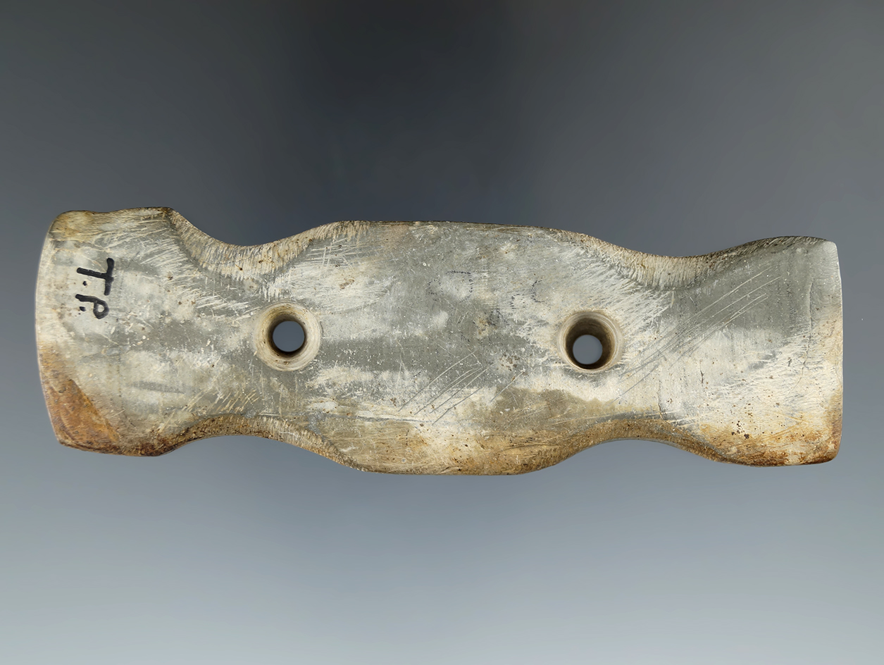 4 1/8" Hopewell Eclectic Gorget made from Slate, found in Ohio. Ex. Edwards (#G55), Tim Postingle.