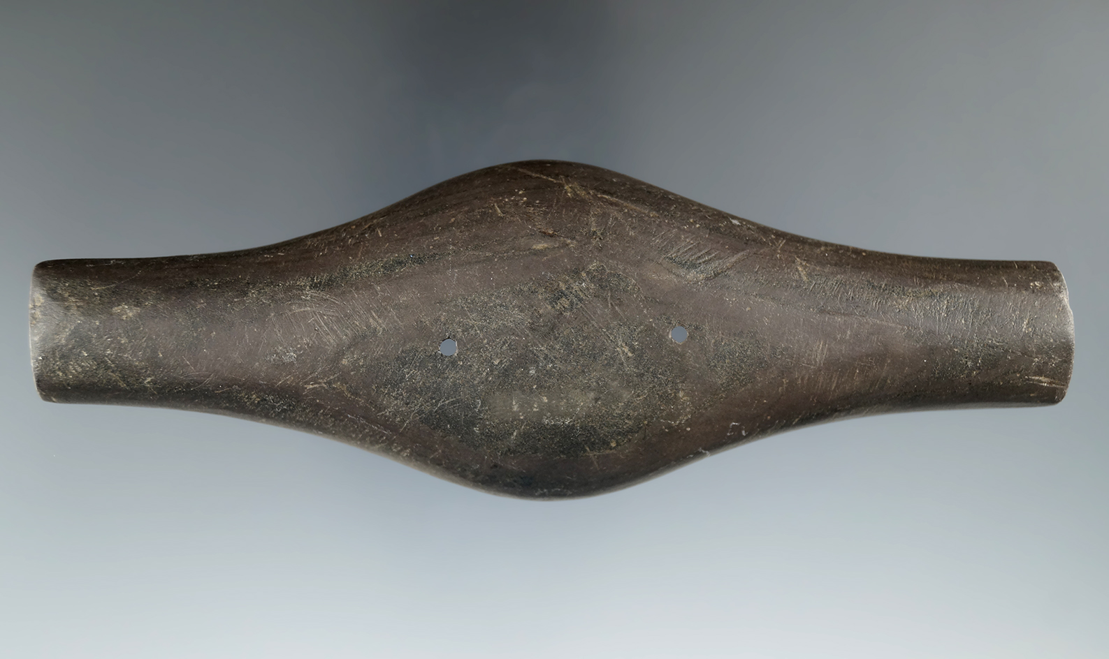 5 1/4" Adena Expanded Center Gorget found in Ashtabula Co., Ohio. Ex. Al Waite, Pike, Lynn Brooks.