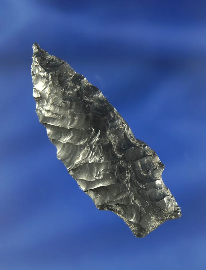 Well styled and nicely patinated 2 1/8" Obsidian Stemmed Dart Point found in Oregon