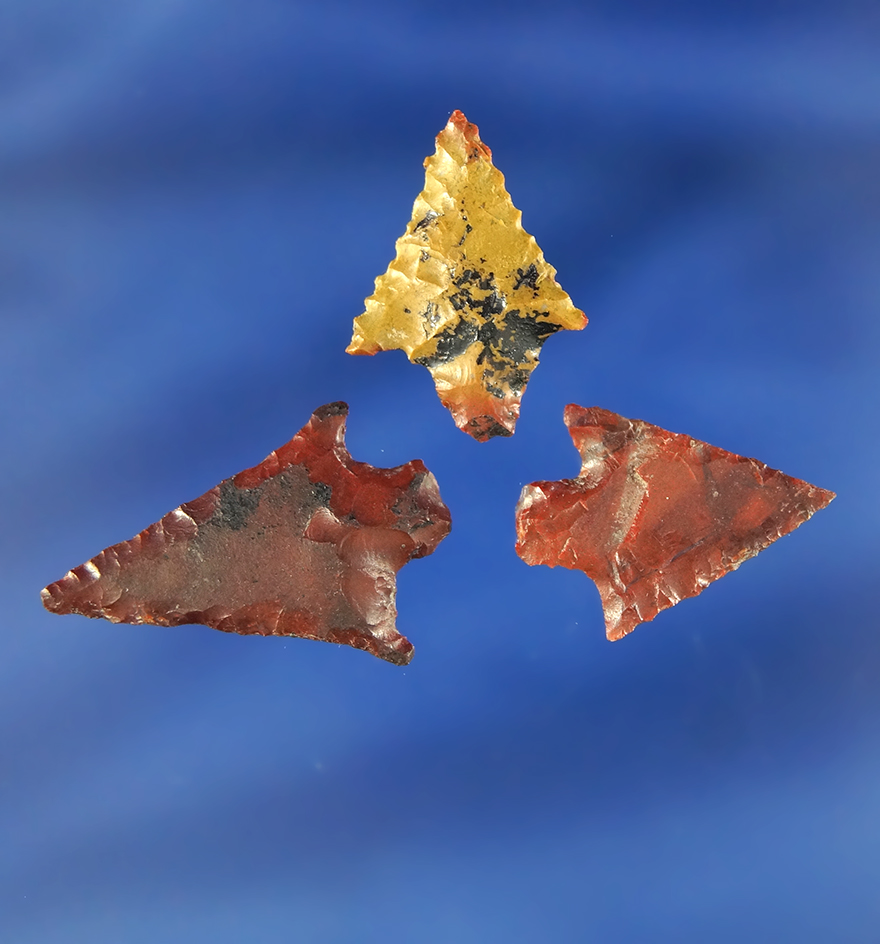 Set of three Rabbit Island Arrowheads, largest is 1 1/16". All found near the Columbia River.