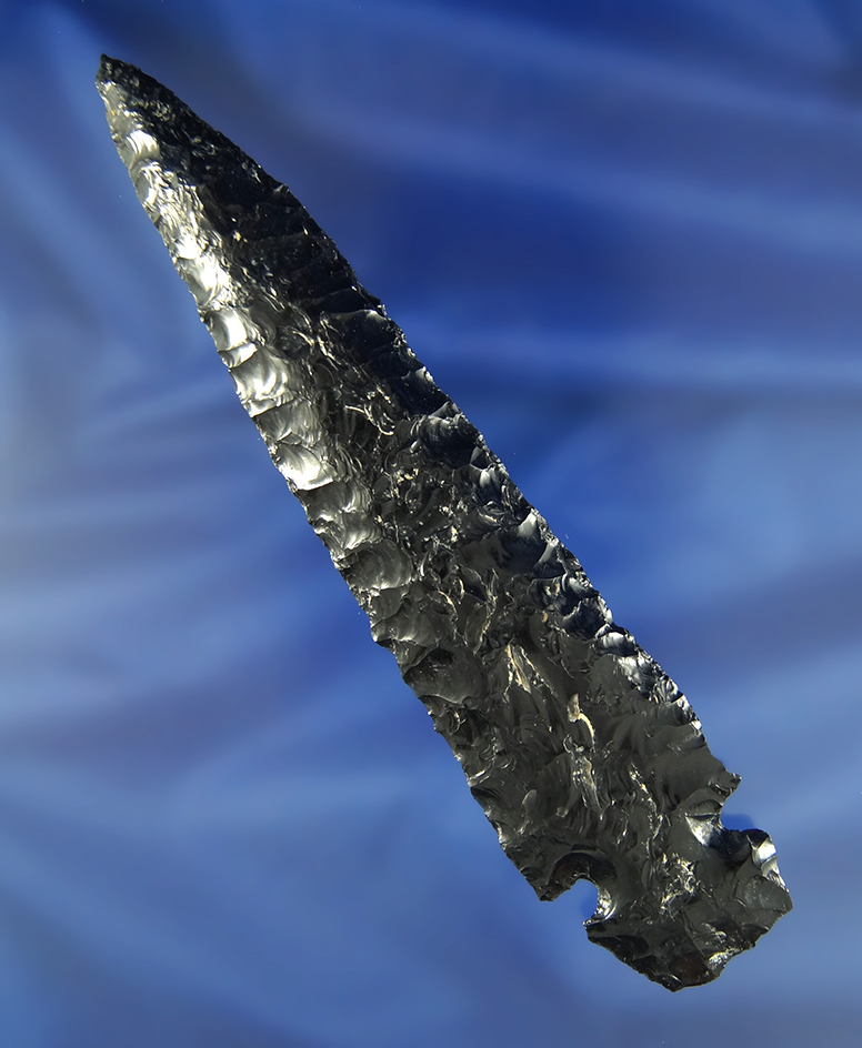 Very large 5 3/4" Northern Side Notch made from Obsidian -Lake County Oregon.  Stermer COA.