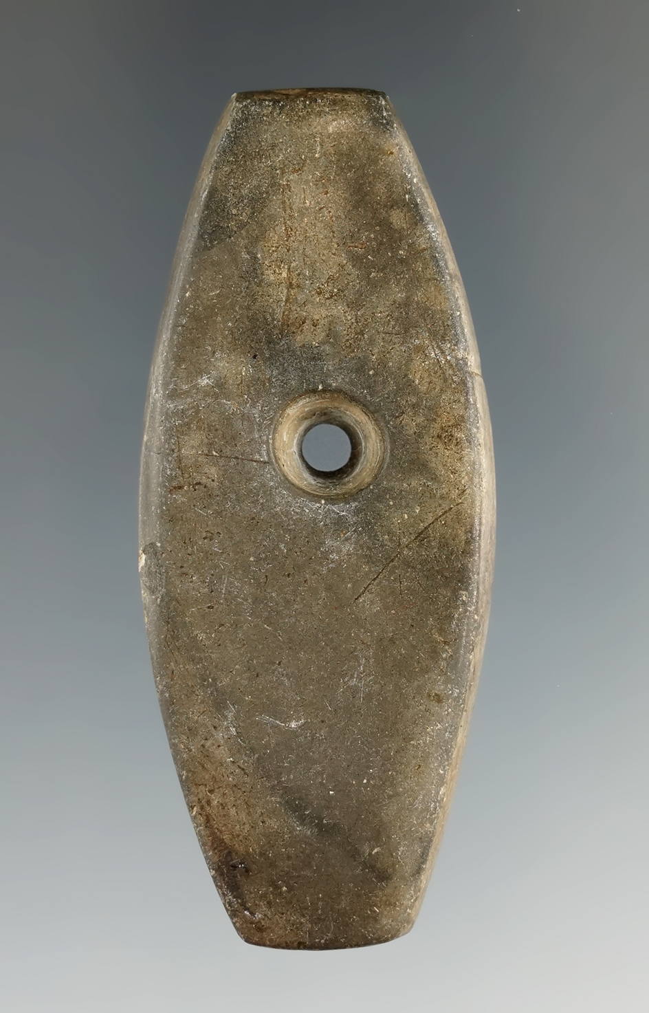 2 3/4" Hopewell Coffin Pendant made from Mottled Slate, found in Portage Co., Ohio.