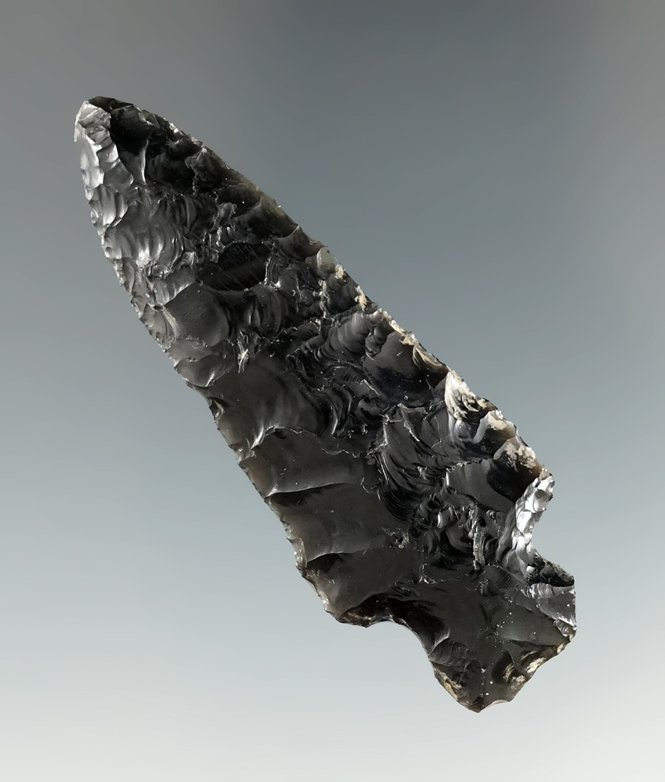 Pictured! 2 7/16" obsidian Wendover point found near Bend, Oregon.  Ex. Jim Hogue collection.