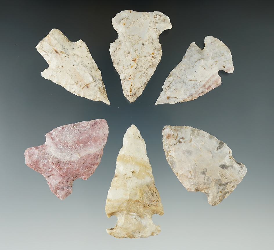 Set of six Missouri points, largest is 2 3/16".