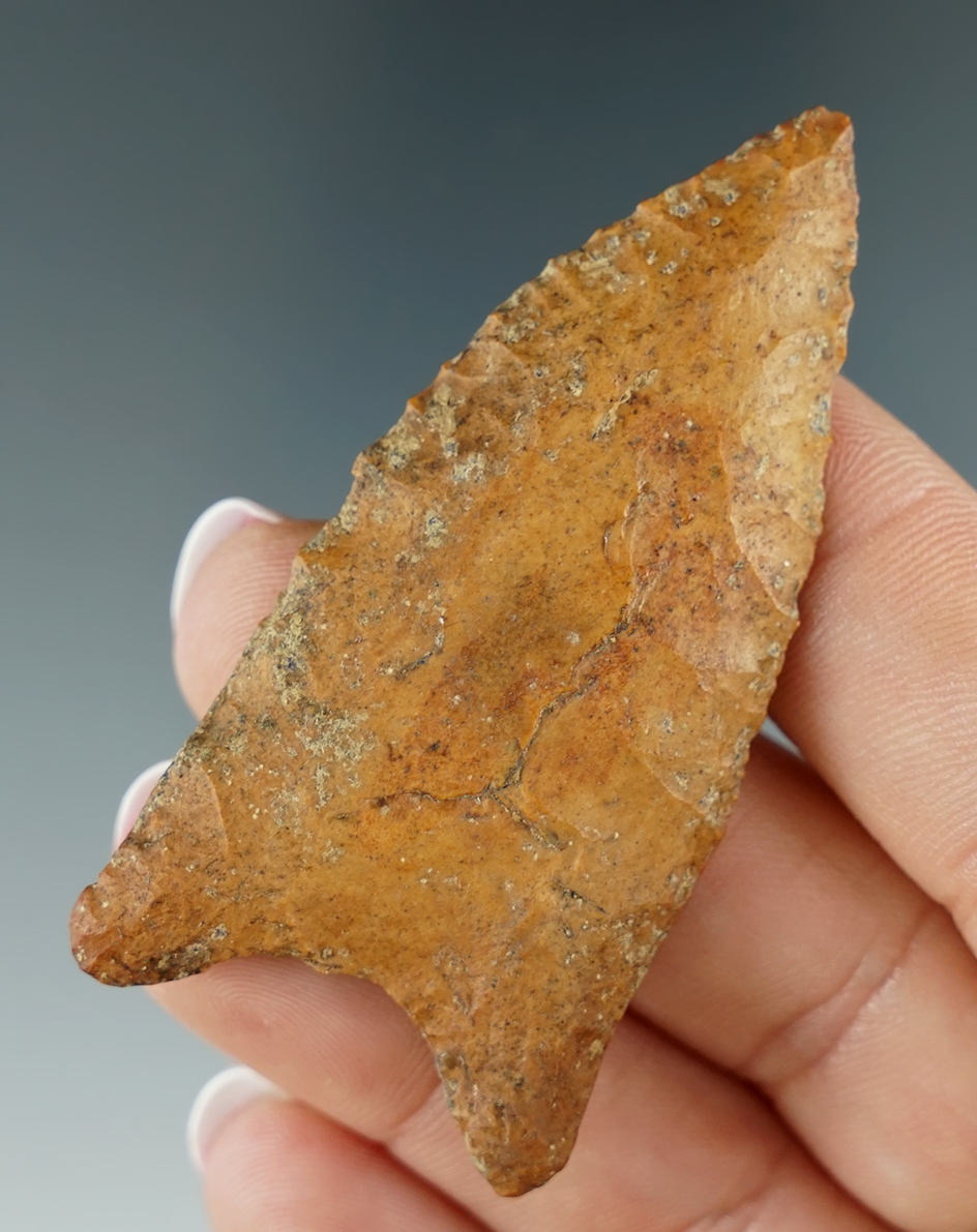 2 3/8" Dalton that is very nicely made off a flake of River patinated Flint found in Tennessee.