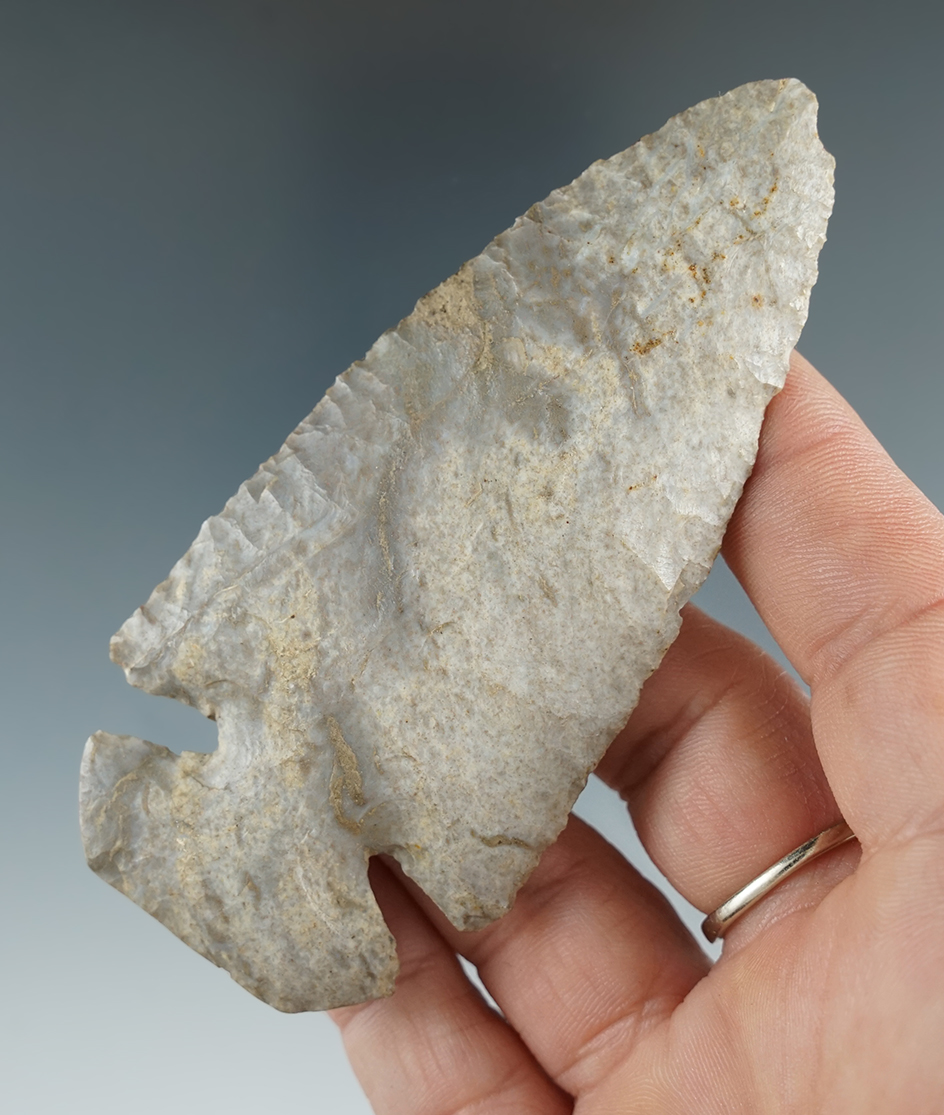 Well flaked styled 3 3/4" Dovetail made from mottled grey Attica (Indiana Green) Flint - Indiana.