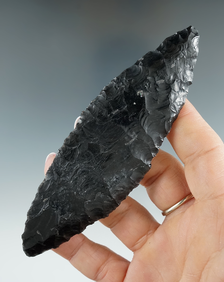 Pictured! 4 11/16" Four-Way Knife made from obsidian found in Christmas Valley, Oregon.