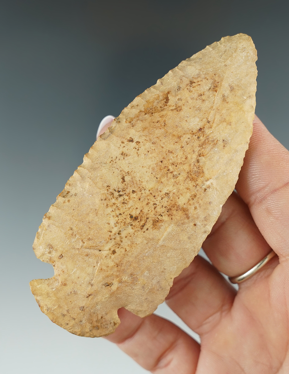 3 3/4" beveled Dovetail found in Trumbull Co., Kentucky. Ex. Robert Barr collection. Partain COA.