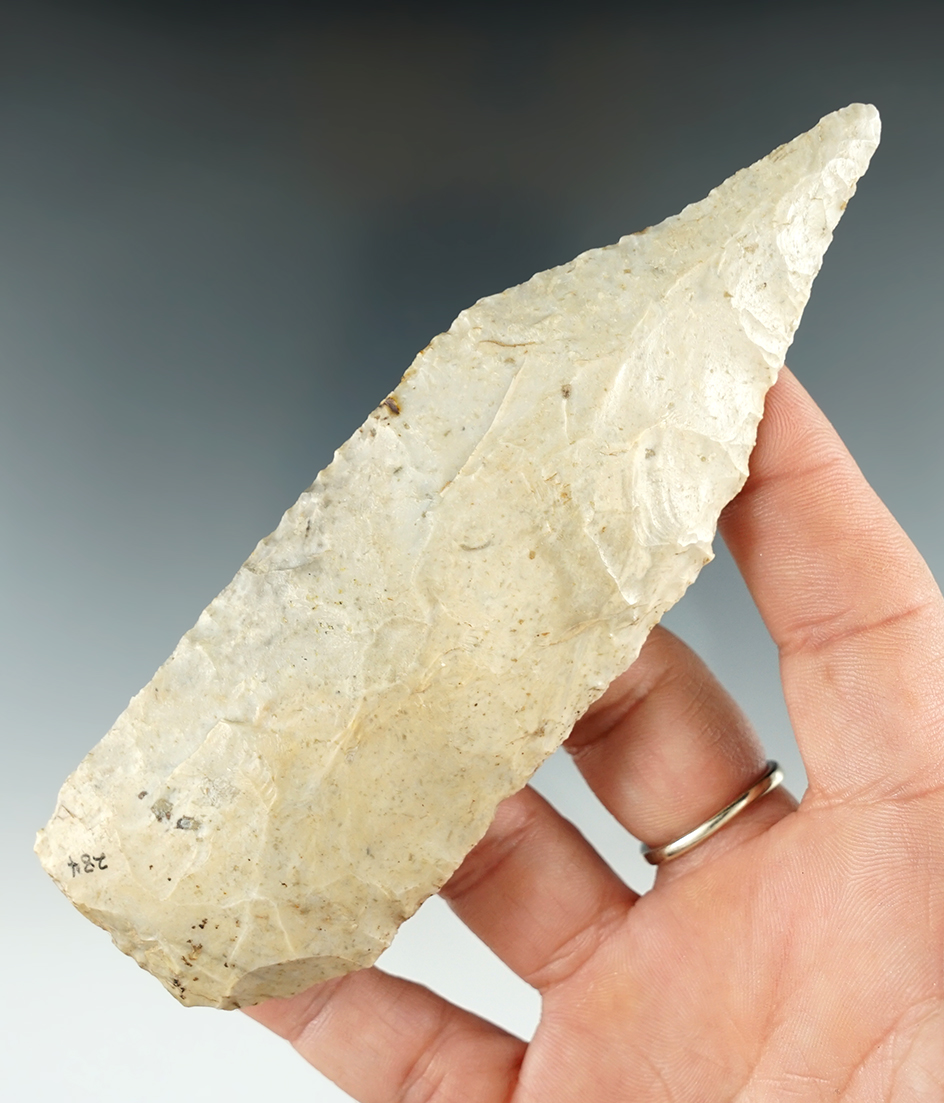 4 15/16" Wadlow which has been resharpened to nearly a drill form with nice mineral deposits on surf