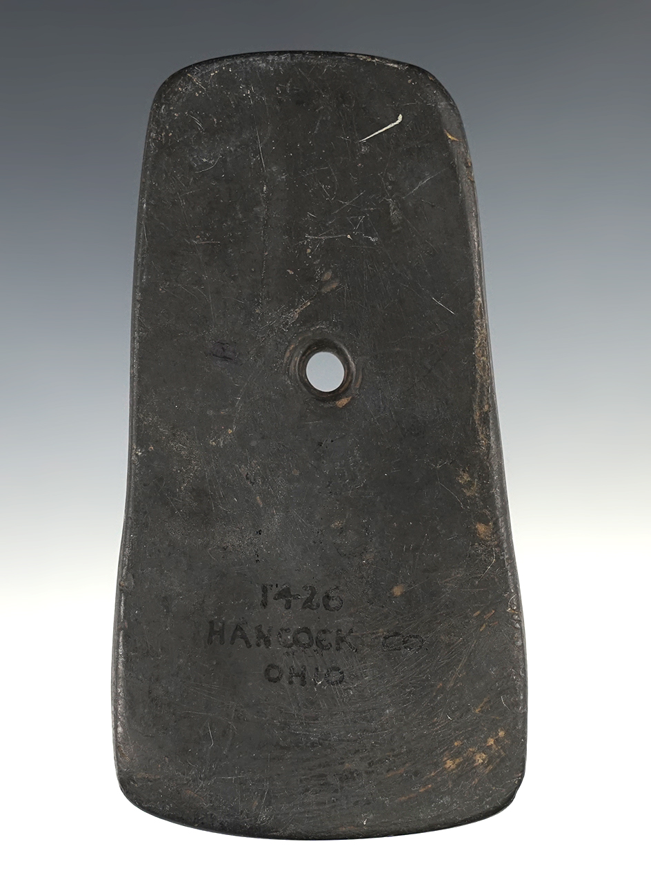 4 5/16" Adena Trapezoidal Pendant found in Hancock Co., Ohio. Ex. August Wehrle (#1426w).