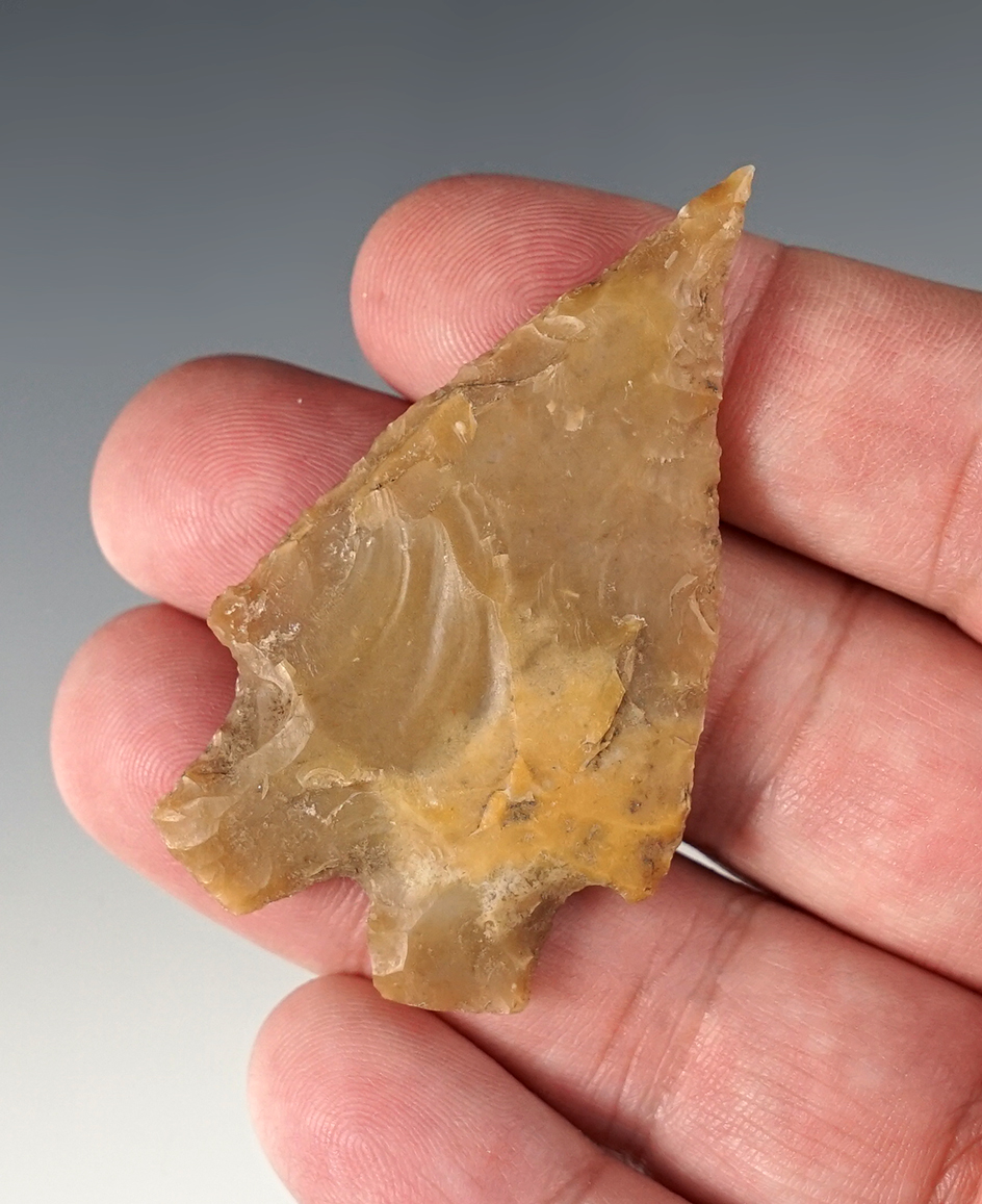 2 3/8" Montell made from light brown flint. Found in Bandera Co., Texas. Bill Arnold COA.