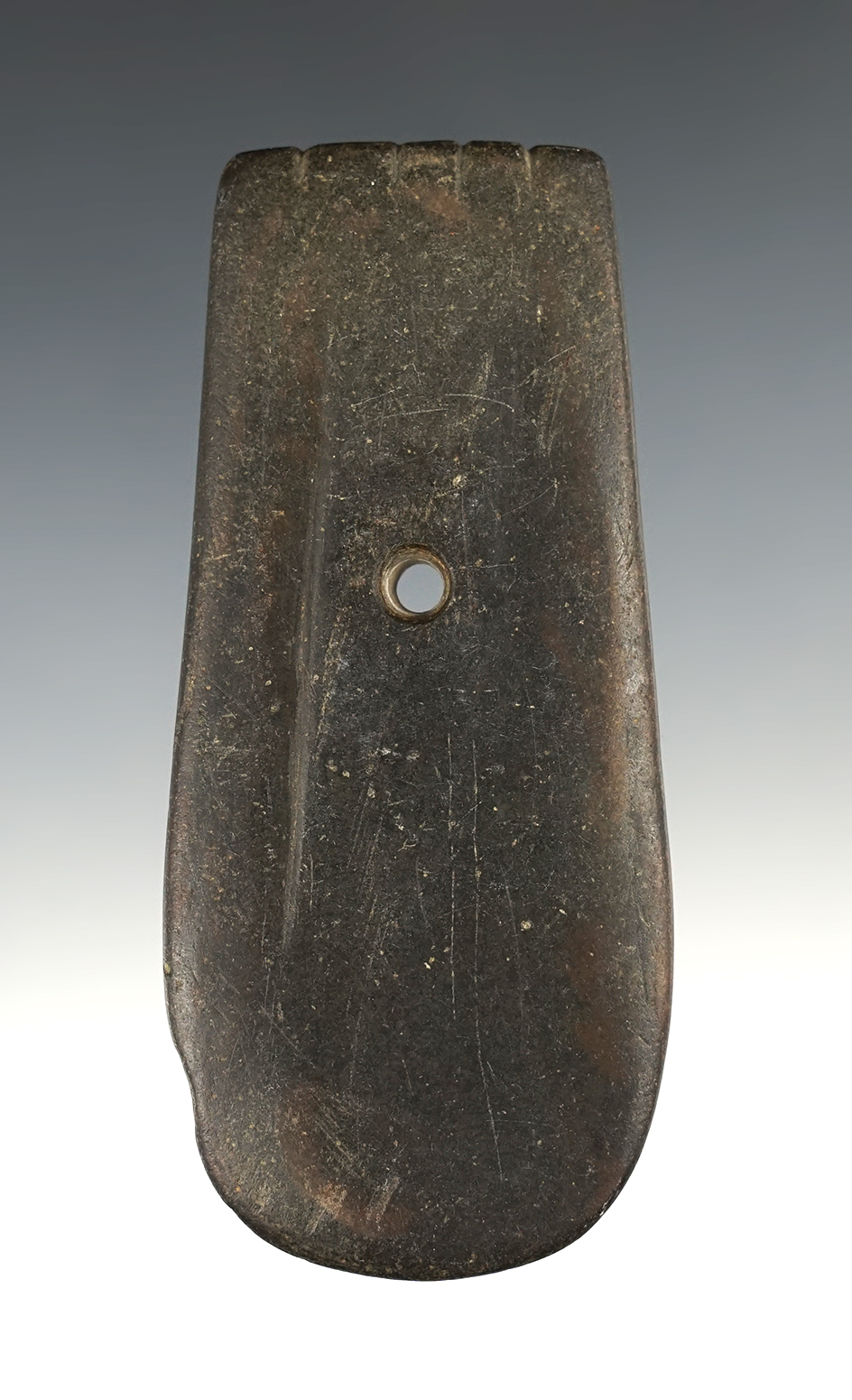 Grooved and tallied! 4 1/4" Adena Keyhole Pendant made from Slate. Van Wert Co., Ohio. COA.