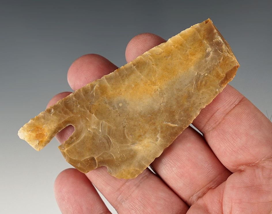 3 3/8" Andice made from Mottled Brown Flint. Found in Wilson Co., Texas. Benett COA.