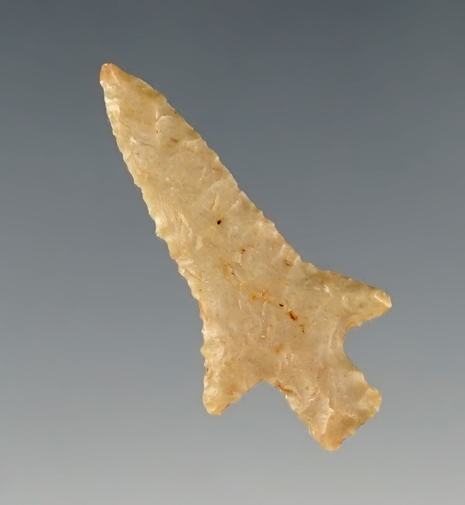 1 3/8" Bonham made from Edwards Chert. Found in Grayson Co., Texas.Ex. Davis.  Perino COA.