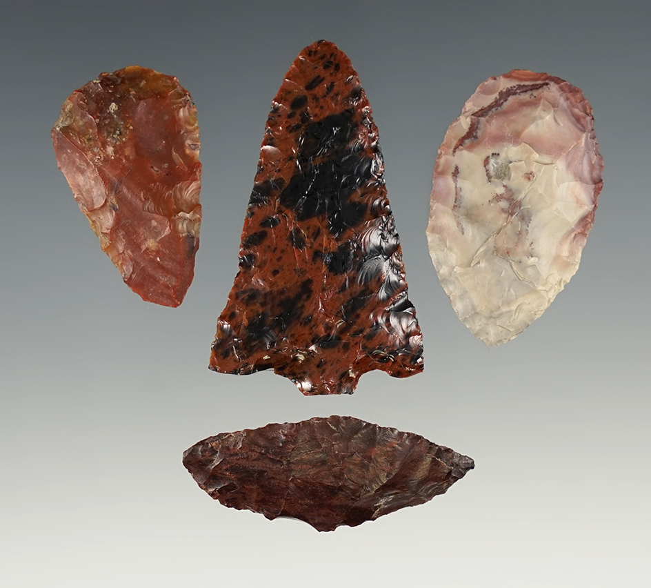 Set of 4 Assorted Arrowheads made from beautiful materials. Found near the Columbia River.