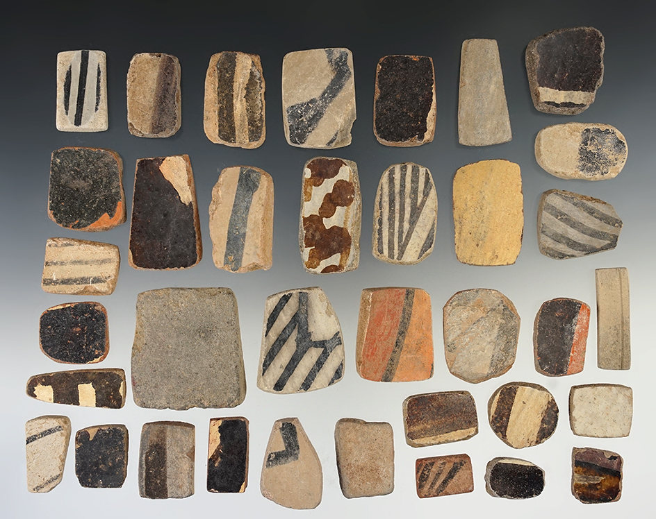 Group of 36 pottery pieces with anciently salvaged smoothed edges, found in New Mexico.