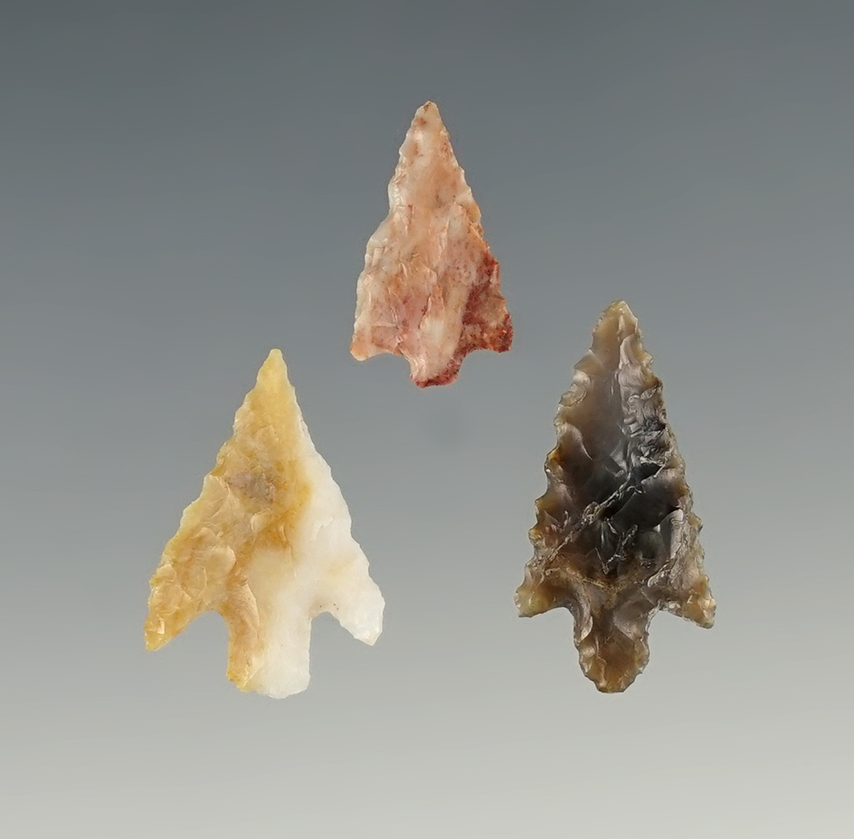 Set of 3 Columbia River Arrowheads, largest is 7/8".