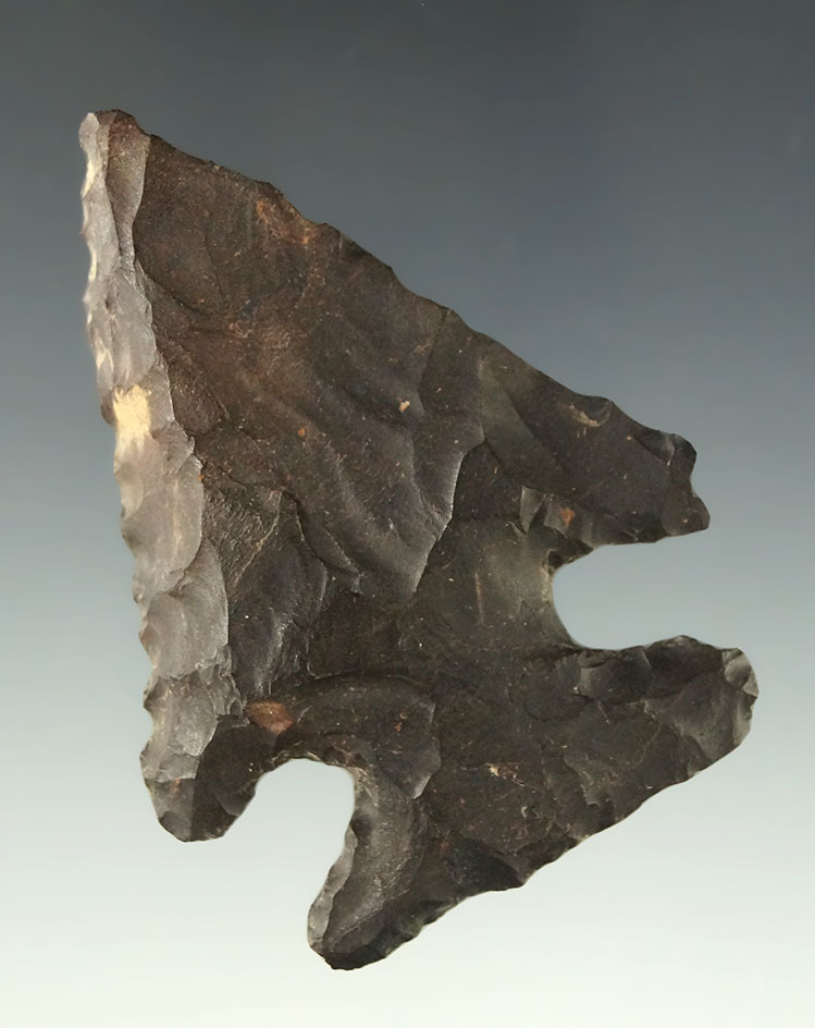 2 1/2" deeply beveled Archaic Cornernotch found in Ohio. Ex. Dr. Jim Mills.