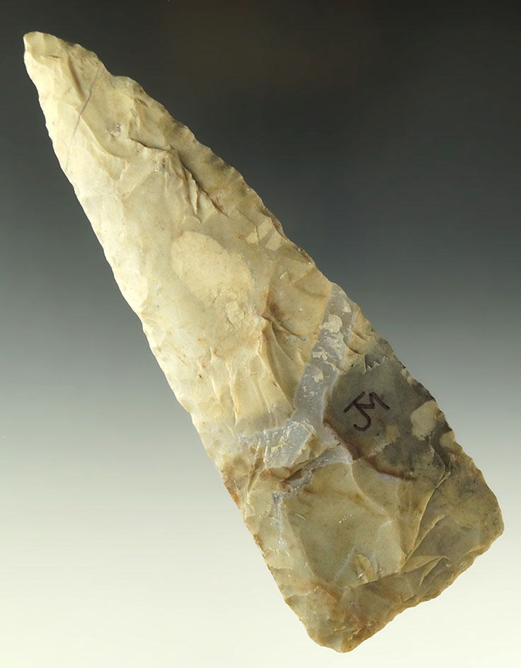 5 5/8" Flint Ridge Flint Triangular Knife found in Ohio.  Ex. Dr. Jim Mills.