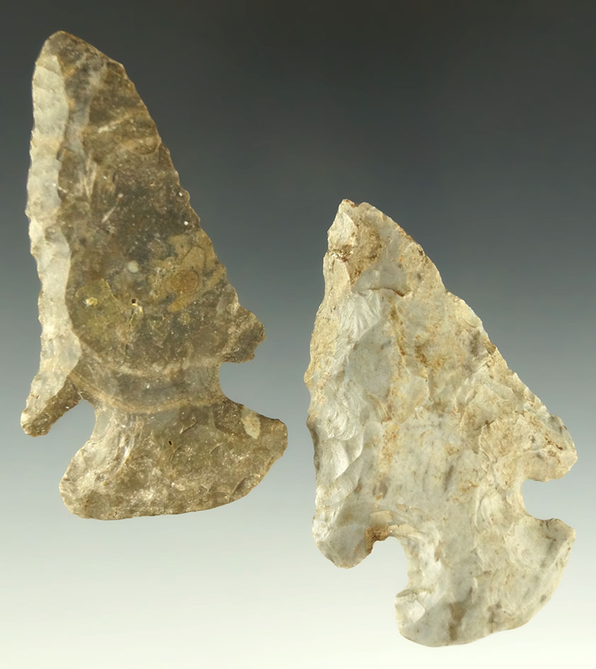 Pair of Archaic Thebes Bevels found in Ohio, largest is 2 13/16". Ex. Dr. Jim Mills.