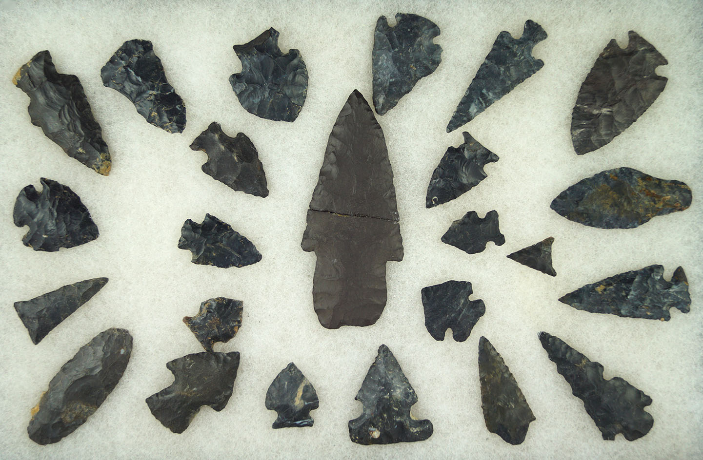 Group of Coshocton Flint artifacts, largest centerpiece is  glued. Ex.Dr. Stanley Copeland collectio