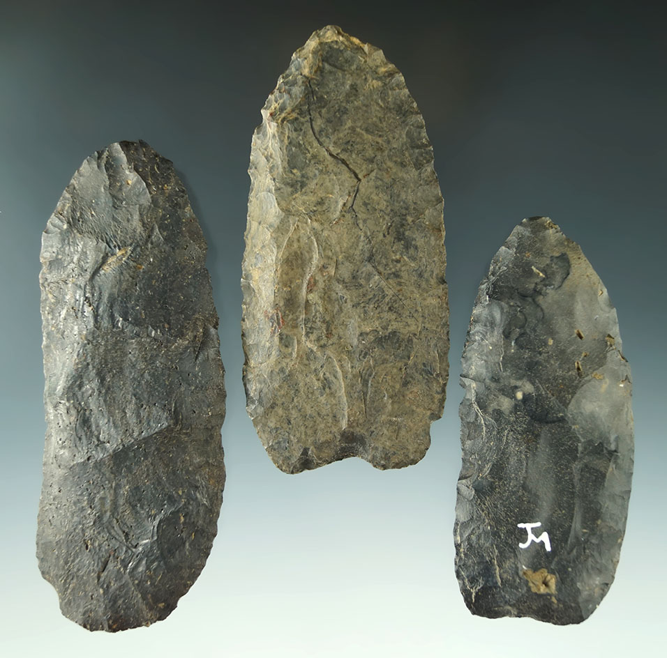Set of three Coshocton Flint Blades, largest is 4 1/2".