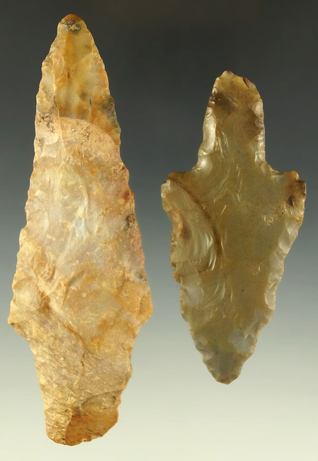Pair of Adena points found in southern Ohio, largest is 4 3/16" and is made from Boyles chert.