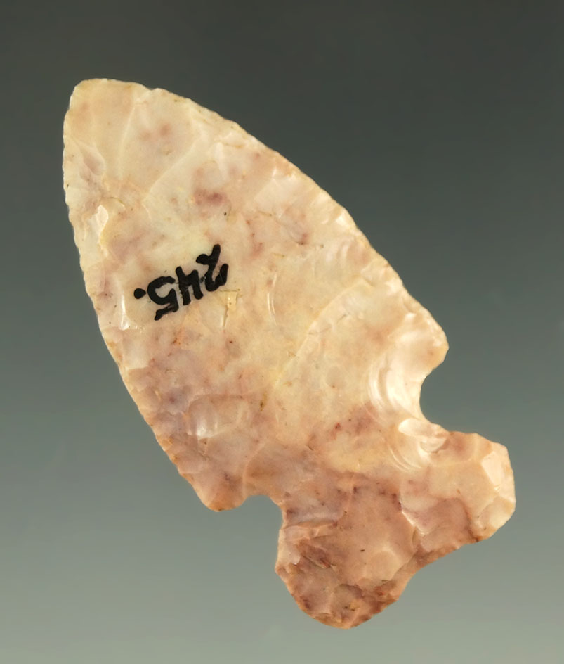 Colorful 2 1/16" Flint Ridge Flint Sidenotch found in Franklin County, Ohio.  Ex. Driskill.