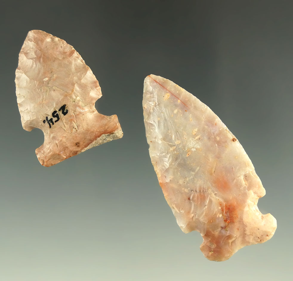 2 Archaic points- Flint Ridge Flint. Largest is 2 3/8"  Franklin County Ohio. Ex. Copeland, Driskill