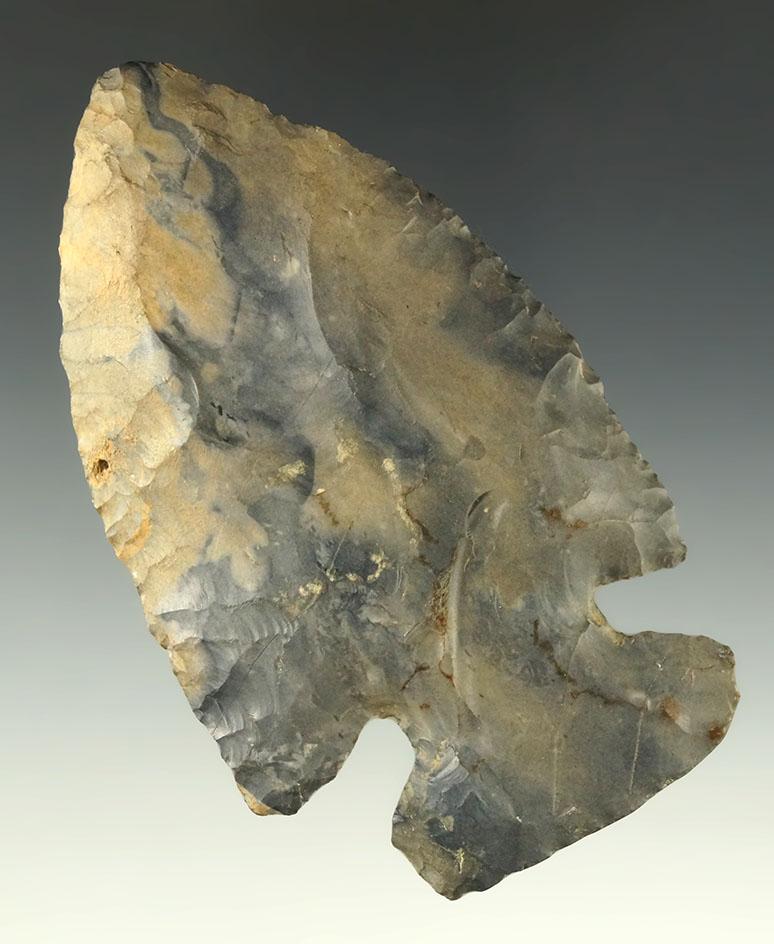 Large 3 5/8" Archaic Thebes found in Huron County Ohio. Ex. Raymond Vietzen collection.