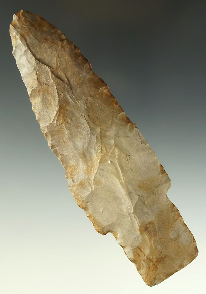 5 1/16" Stemmed Adena Knife - Medina County Ohio.Heavily patinated Upper Mercer Flint.