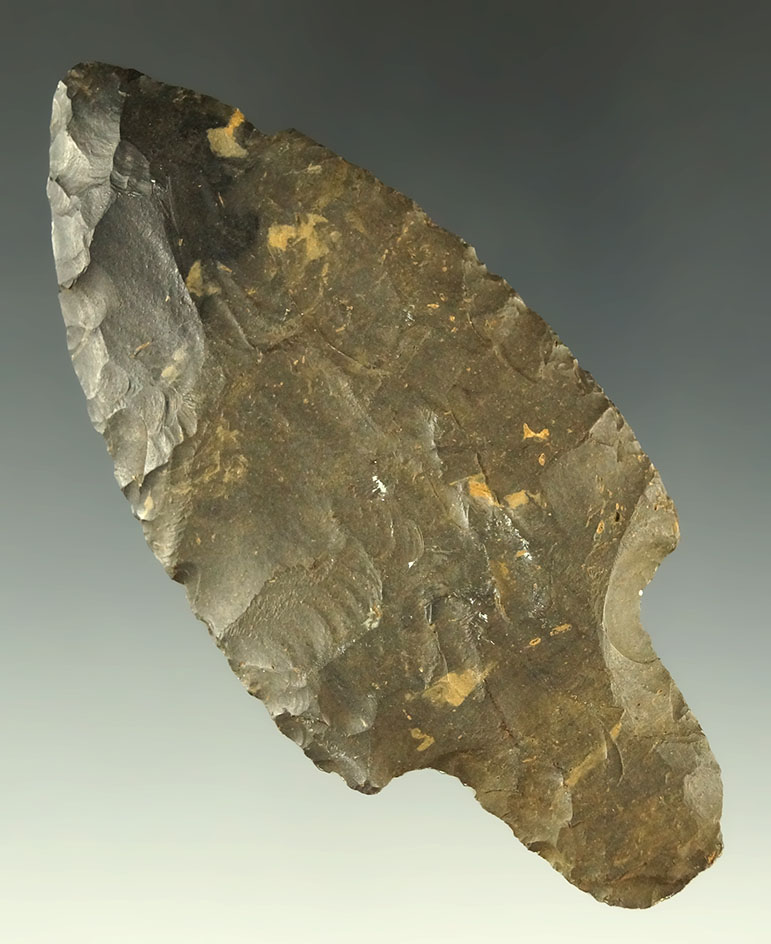 3 1/2" well styled Coshocton Flint Adena found in Williams County Ohio. Ex. Dr. Jim Mills.