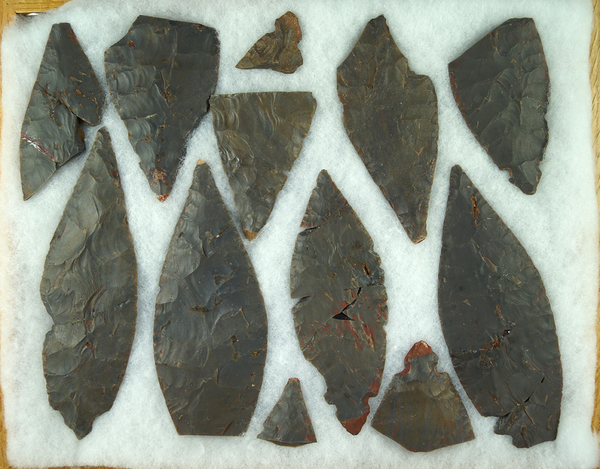 Set of 12 pieces from a Hornstone Turkeytail Cache found to get together in Indiana.