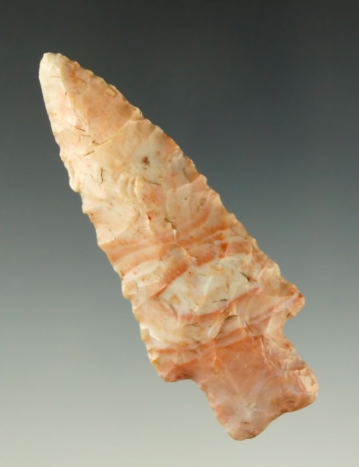 2 3/4" pink and orange Heavy Duty point made from Flint Ridge Flint - Licking County Ohio.