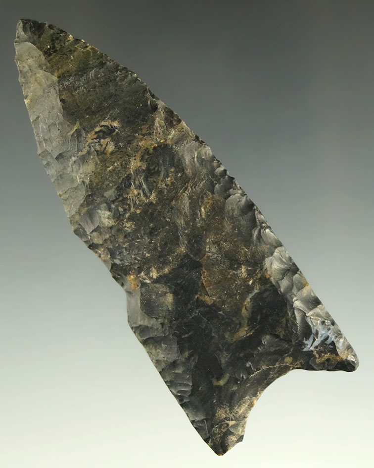 3" heavily patinated Coshocton Flint Paleo Fluted Clovis found in Ashland County Ohio.
